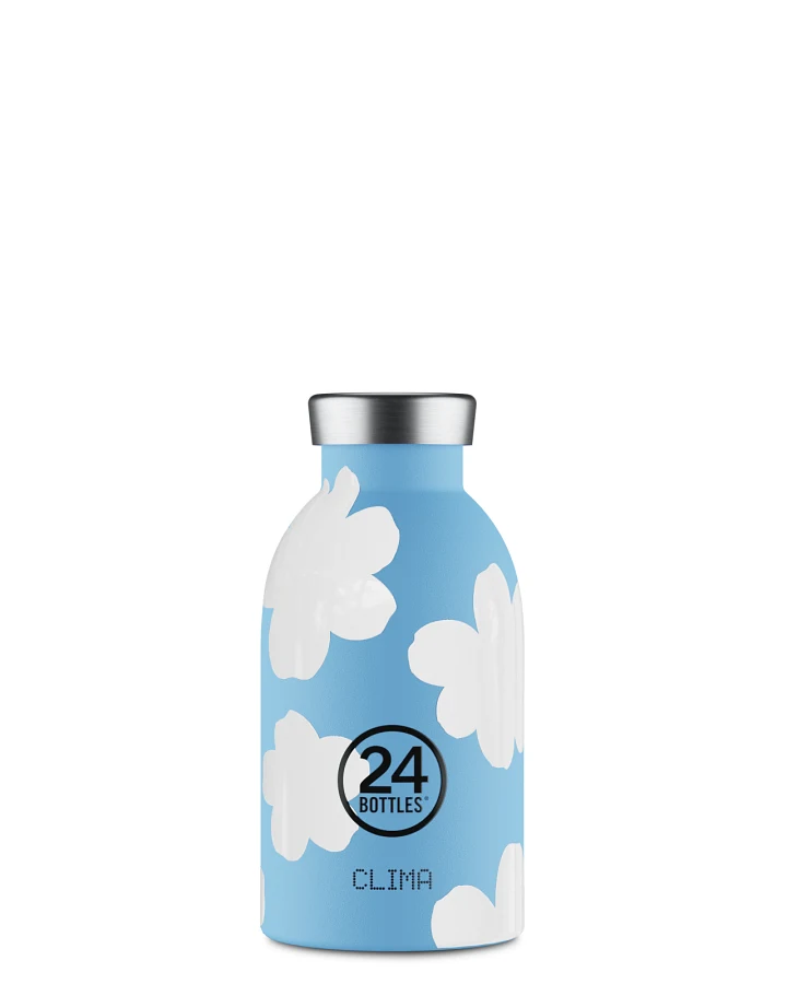 Thermos Trinkflasche aus Edelstahl 330 ml, blau, mit blauem Blumenmuster, personalisierbar, Clima Bottle Daydreaming - 24Bottles