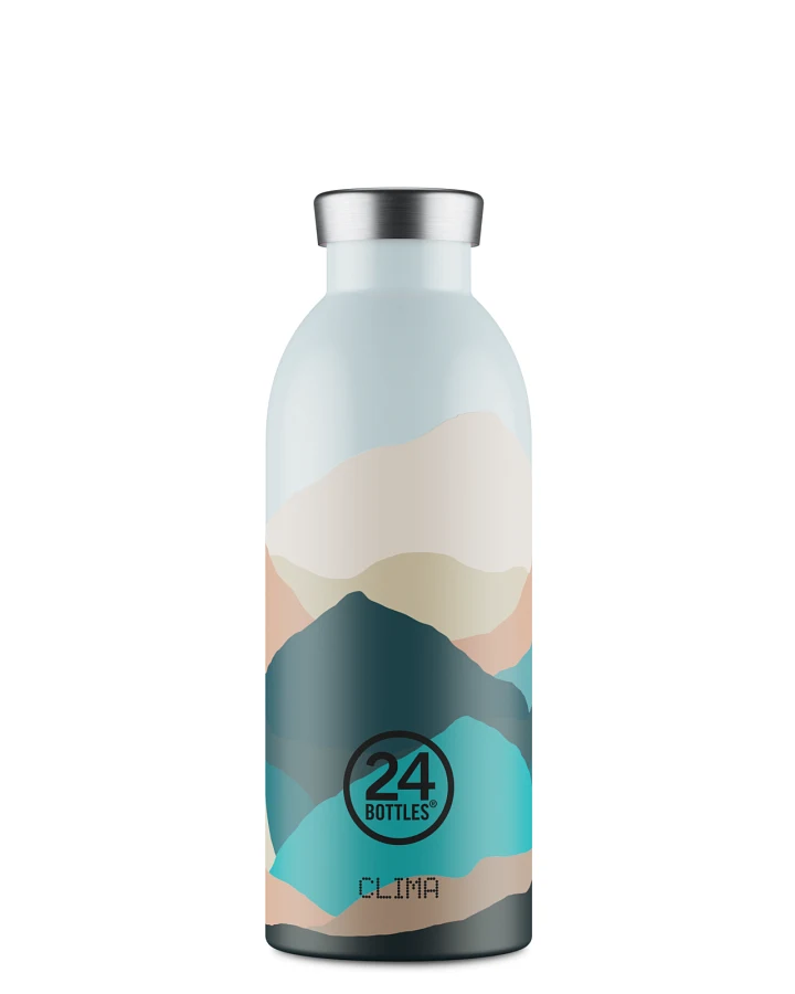 Thermos Trinkflasche aus Edelstahl 500 ml, weiss, mit abstraktem Berg Muster, Clima Bottle Mountains - 24Bottles