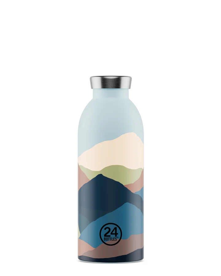 Thermos Trinkflasche aus Edelstahl 500 ml, weiss, mit abstraktem Berg Muster, Clima Bottle Mountains - 24Bottles