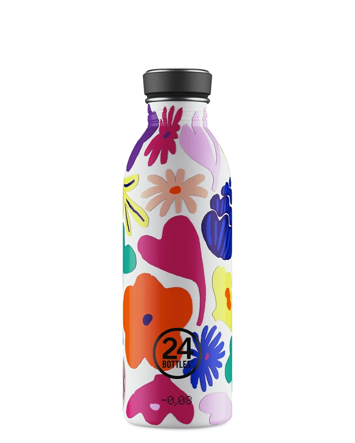 Trinkflasche aus Edelstahl 500 ml, Multicolor, mit Blumenmuster, personalisierbar, Urban Bottle Acqua Fiorita - 24Bottles