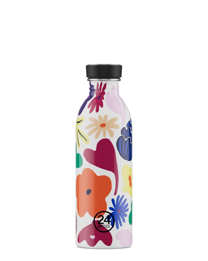 Trinkflasche aus Edelstahl 500 ml, Multicolor, mit Blumenmuster, personalisierbar, Urban Bottle Acqua Fiorita - 24Bottles