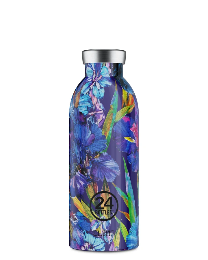 Thermos Trinkflasche aus Edelstahl 500 ml, blau, mit Blumenmuster, Clima Bottle Iris - 24Bottles