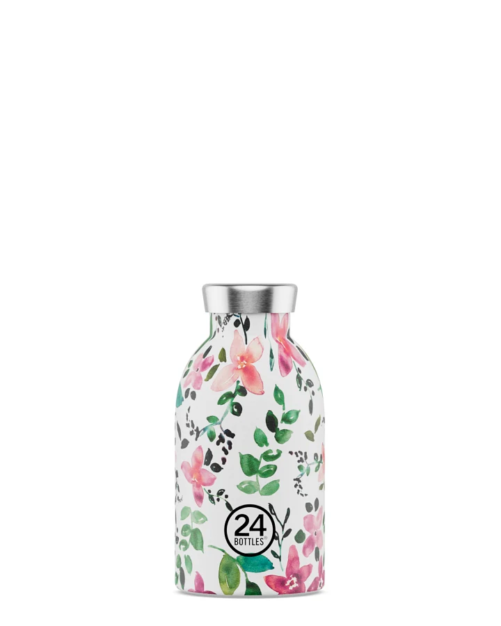 Thermos Trinkflasche aus Edelstahl 330 ml, weiss, mit Blumenmuster, Clima Bottle Little Buds - 24Bottles