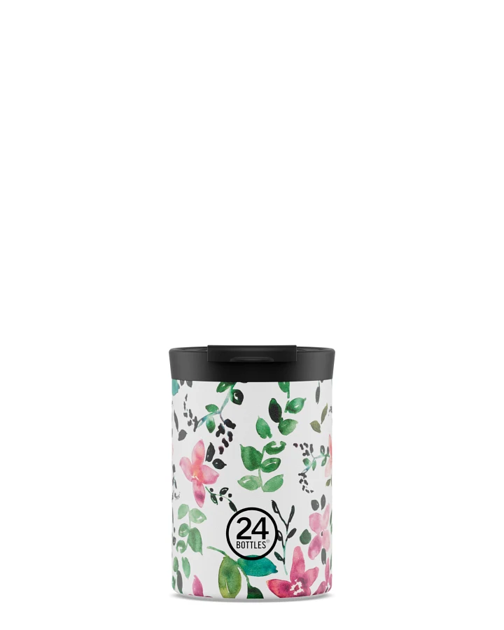 Thermos Becher to go, Isolierbecher 350 ml, weiss, mit Blumenmuster, Travel Tumbler Little Buds - 24Bottles