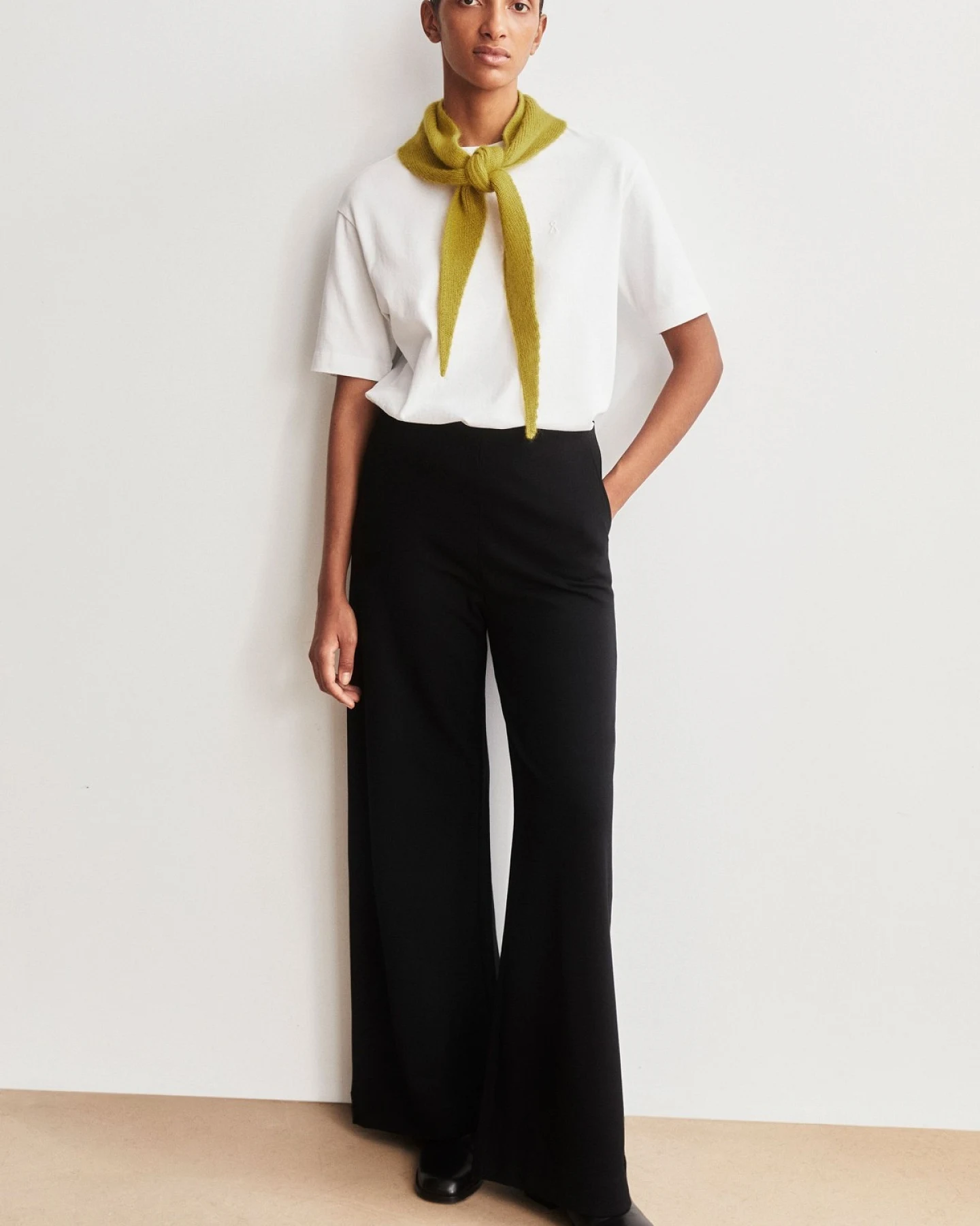 Hose Basic Jersey Wide Leg Schwarz – Ansicht 4