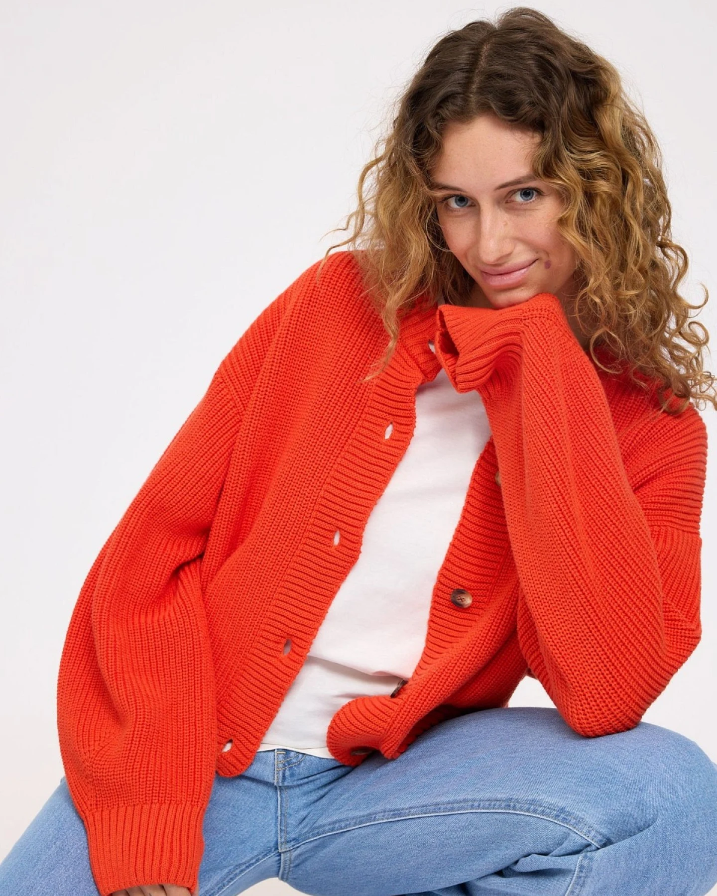 Strickjacke Chunky Knit Rot – Ansicht 3