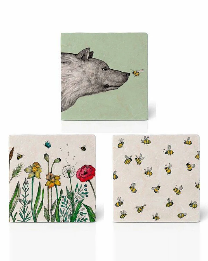 Fliesenuntersetzer 3er Set »Bienen & Blümchen« von LIGARTI
