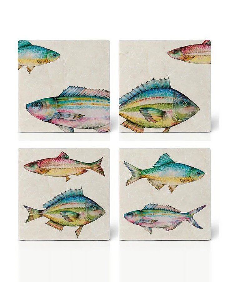 LIGARTI Fliesenuntersetzer – 4er-Set – Azur & Rubin