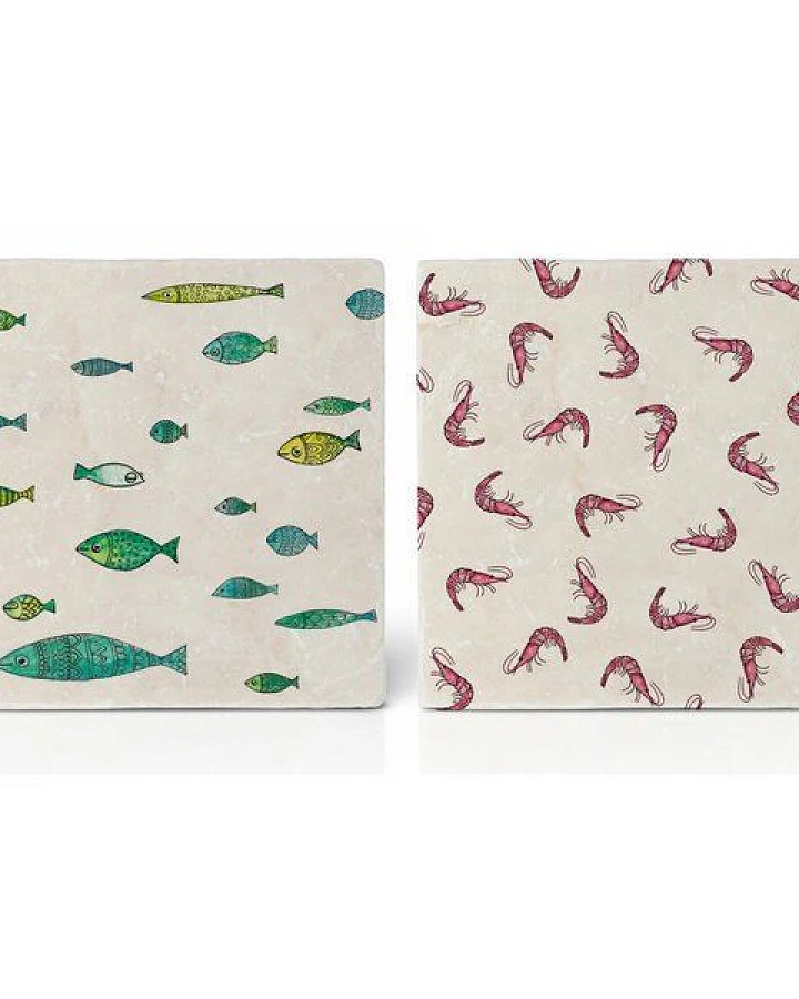 LIGARTI Fliesenuntersetzer – 2er-Set – Fish & Shrimps