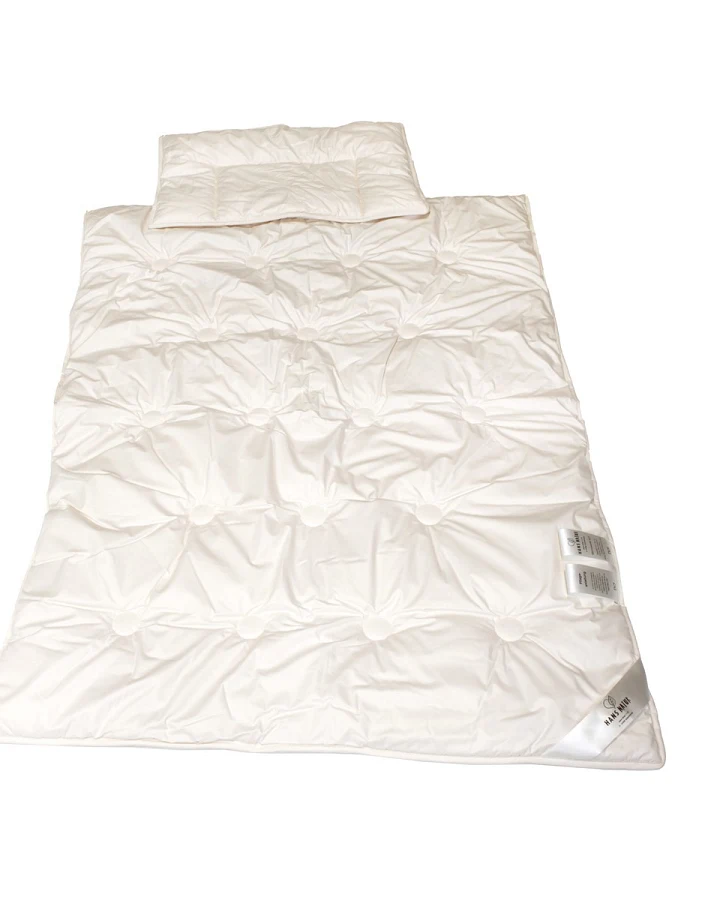 Baby- und Kinderschlafset Merino-Schafschurwolle (kbT) Bettdecke 100x135cm, Flachkissen 40x60cm