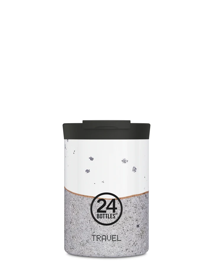 Thermos Becher to go, Isolierbecher 350 ml, weiss, mit Stein Optik, Travel Tumbler Wabi - 24Bottles