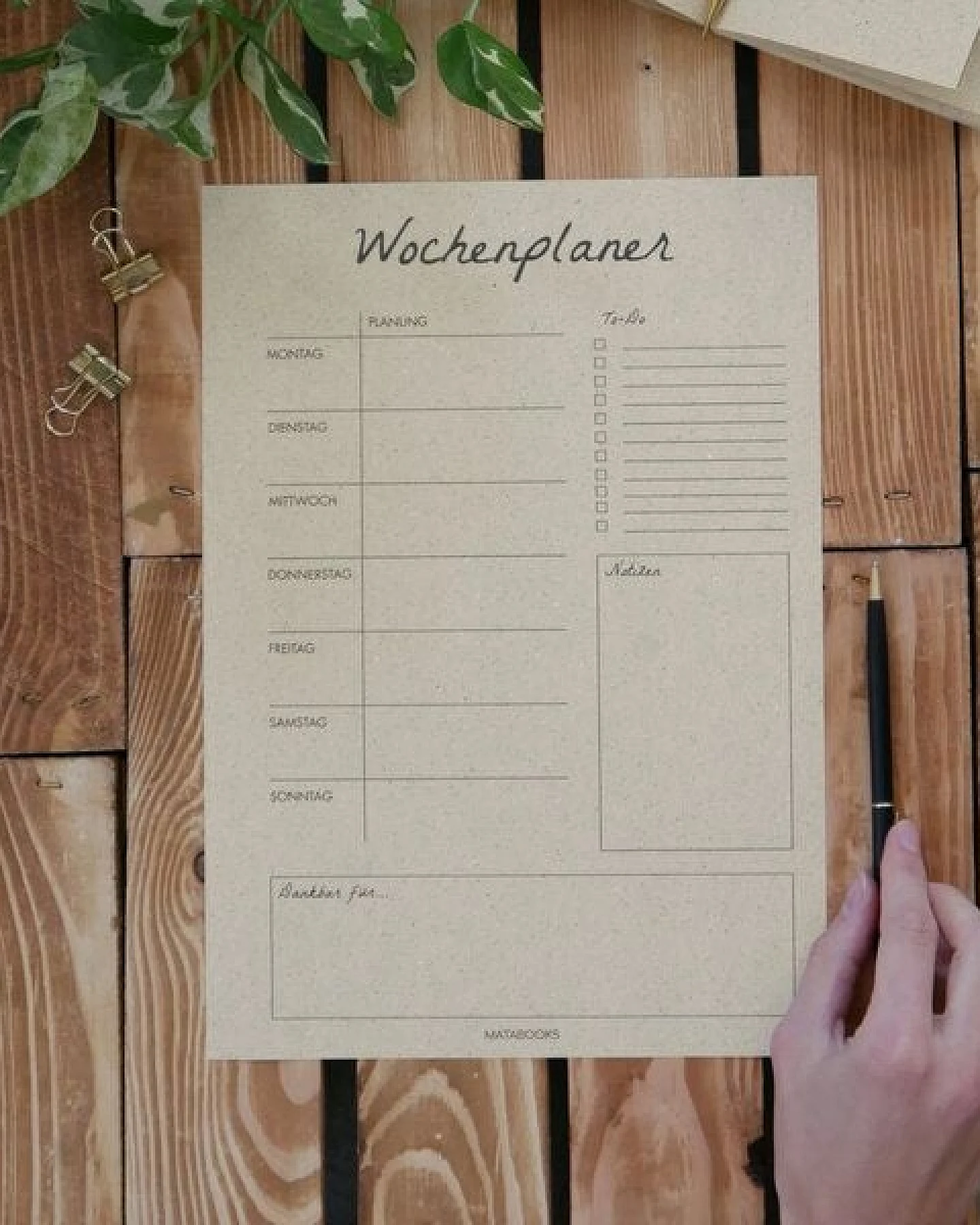 matabooks® A4 Wochenplaner/Familienplaner aus Graspapier mit To-do – 54 Blatt – Ansicht 4