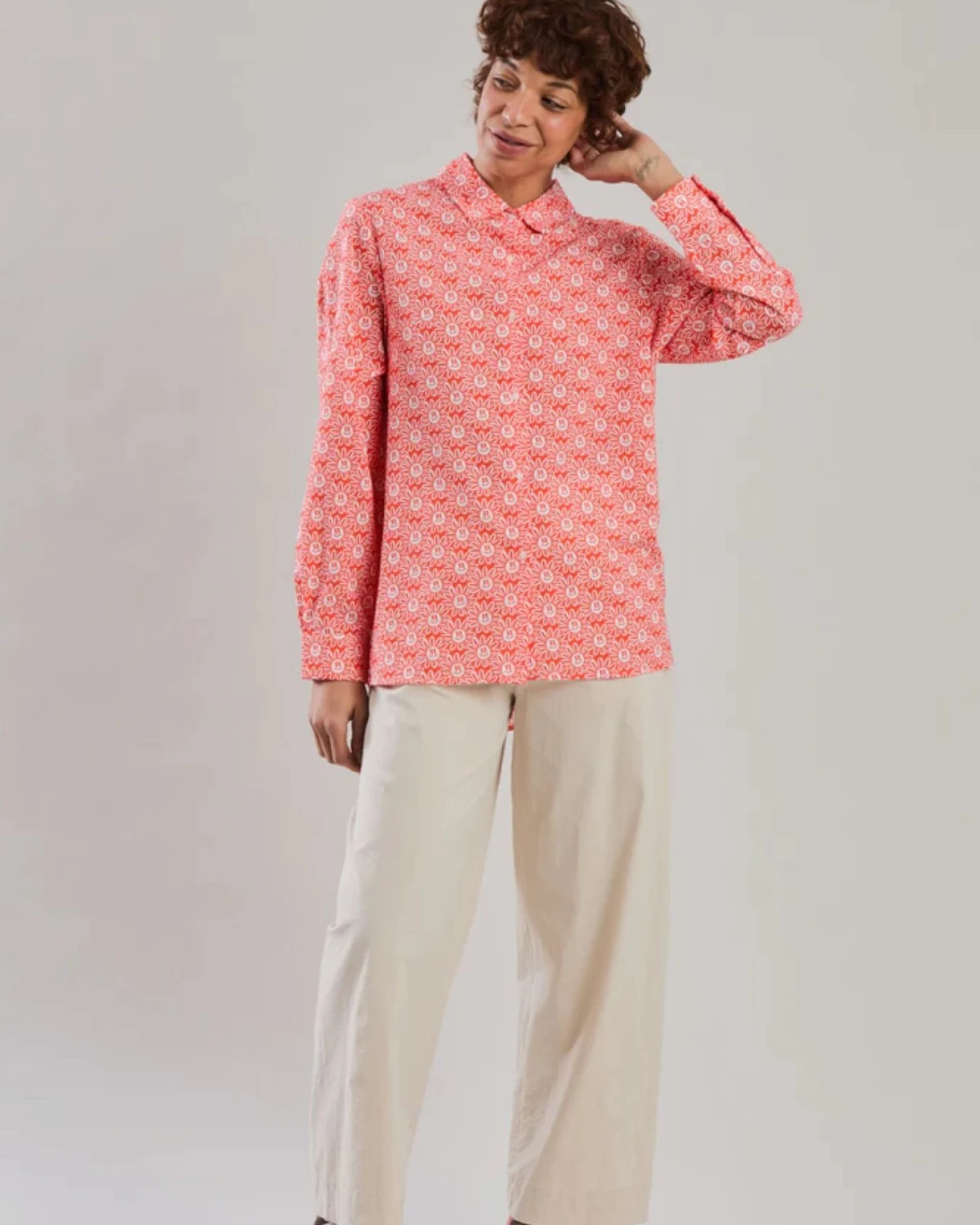 Bluse Asis Percales Daisy Rot – Ansicht 5