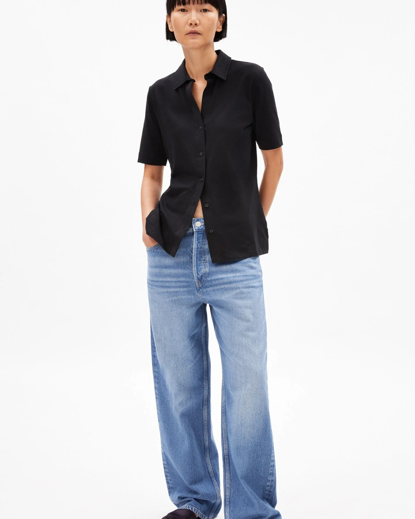 Bluse Kurzarm Nalitaa Schwarz – Ansicht 2