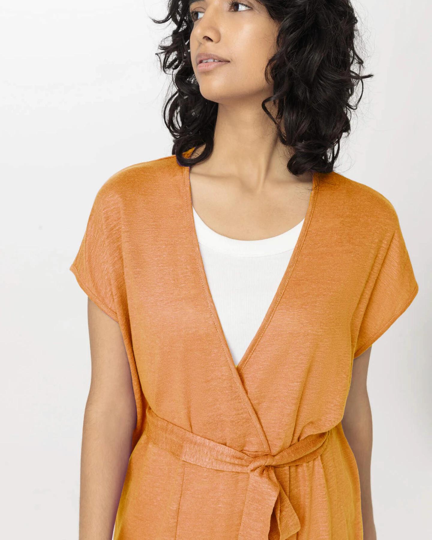 hessnatur Damen Jersey Kleid Midi Relaxed aus Leinen - orange - Größe L – Ansicht 3