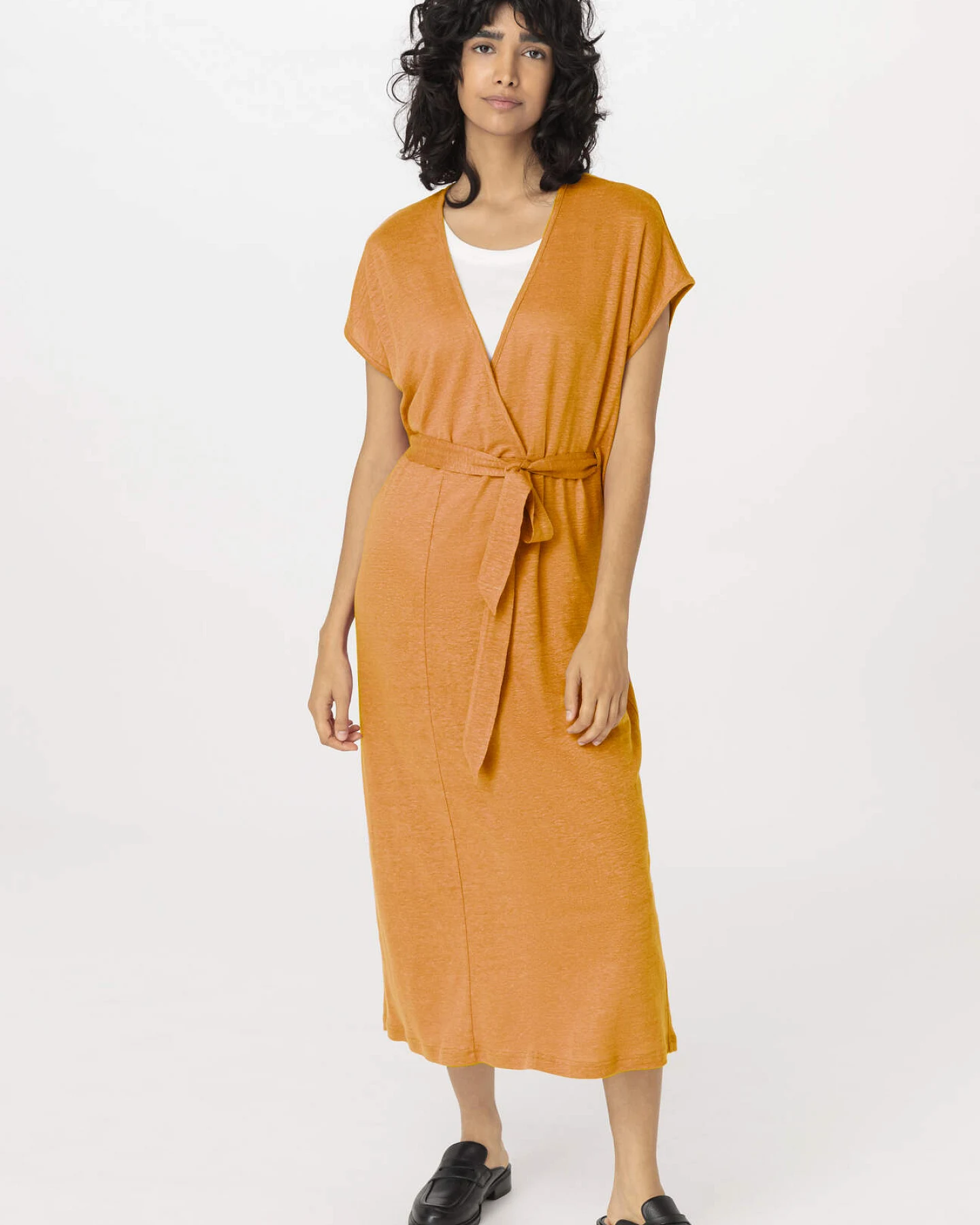 hessnatur Damen Jersey Kleid Midi Relaxed aus Leinen - orange - Größe L – Ansicht 4