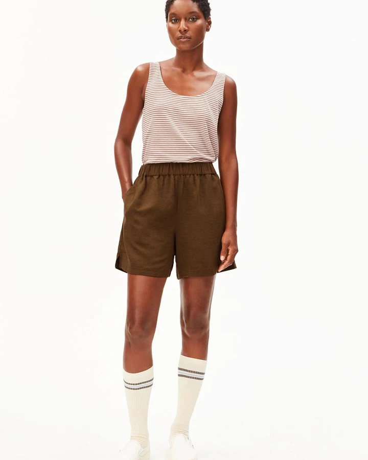 Linen Blend Pull On Shorts Dried Palm L