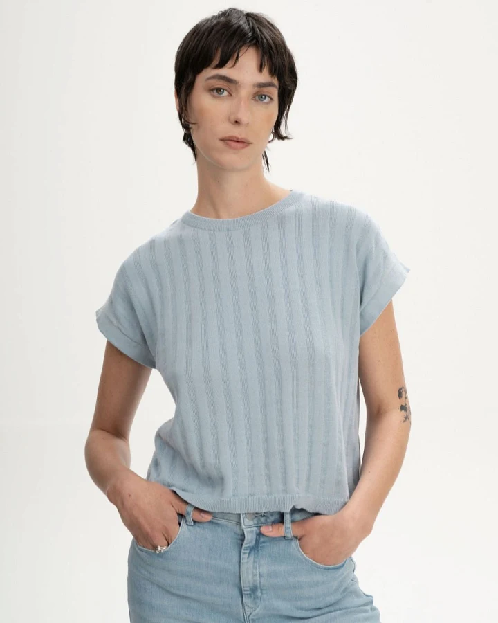 Structured Knit T-Shirt Bhari Cloudy Blue XS