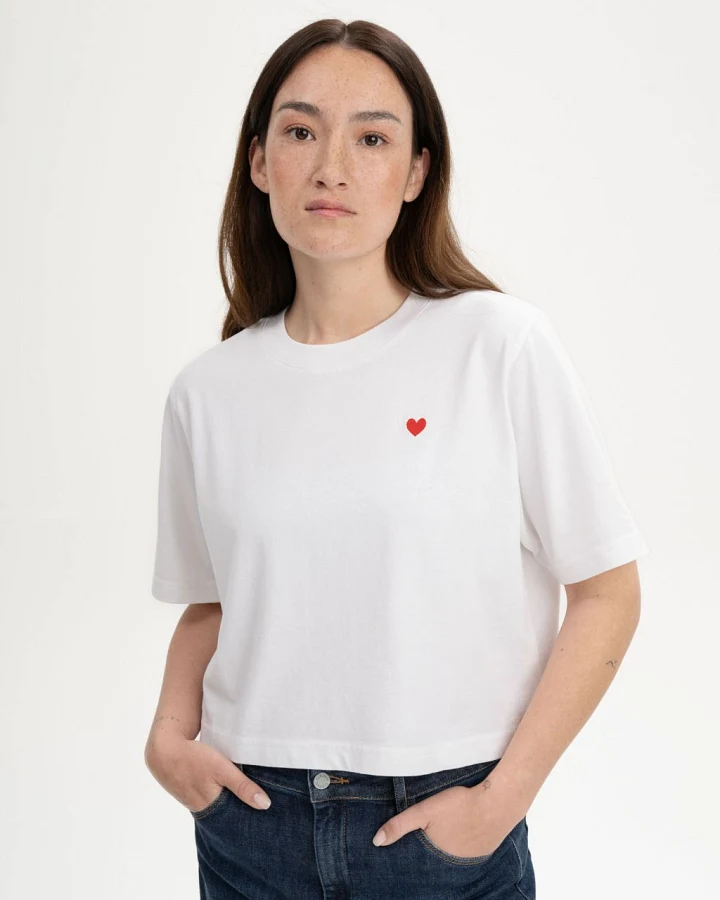 Cropped T-Shirt Heavy Joshna Embroidery Weiß-Herz XS