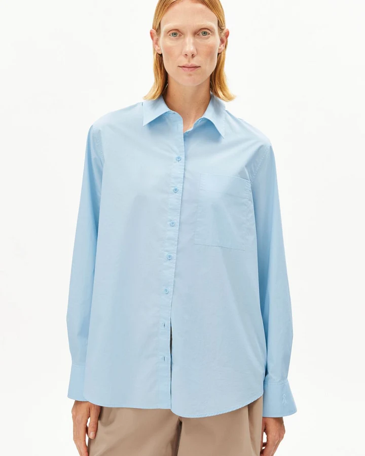Loose Poplin Bluse Blue Glow L