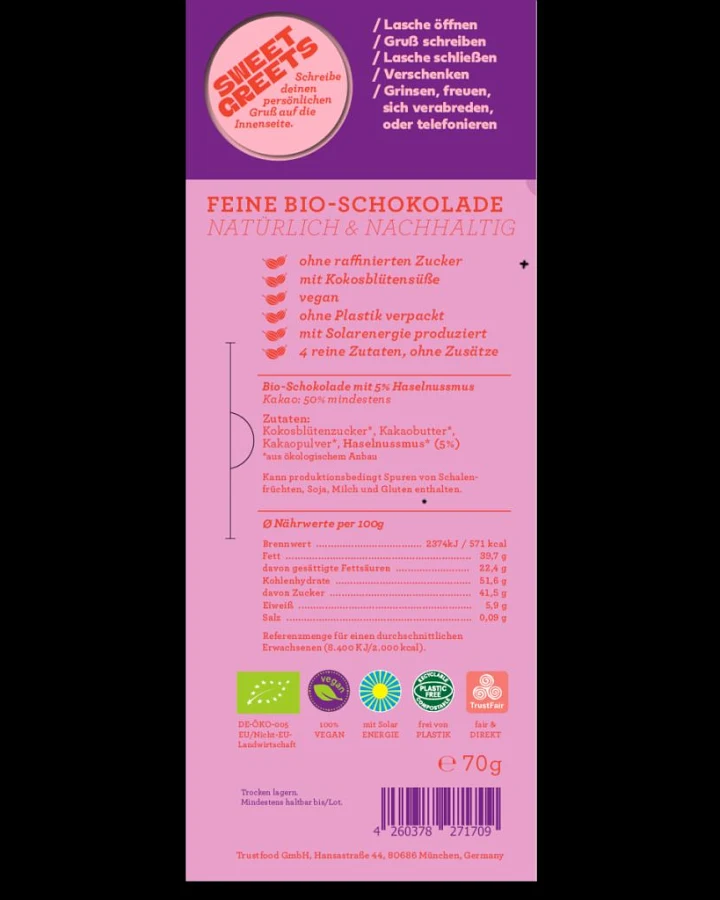 SweetGreets Bio-Schokolade Gänsehaut lügt nie