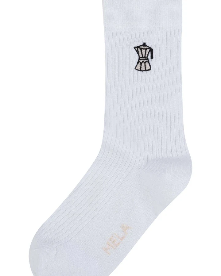 Gerippte Socken Stickerei 1er Pack Weiß / Kaffee 35-38