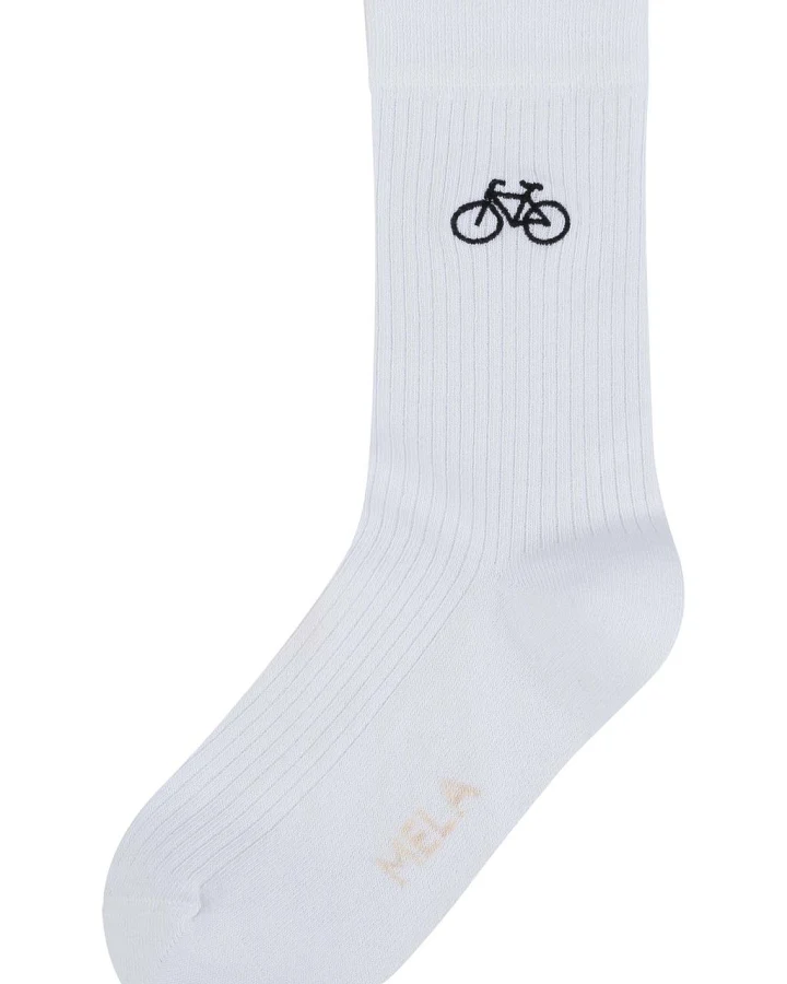 Gerippte Socken Stickerei 1er Pack Weiß / Bike 35-38