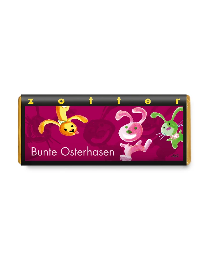 Handgeschöpfte Schokolade Bunte Osterhasen 70g