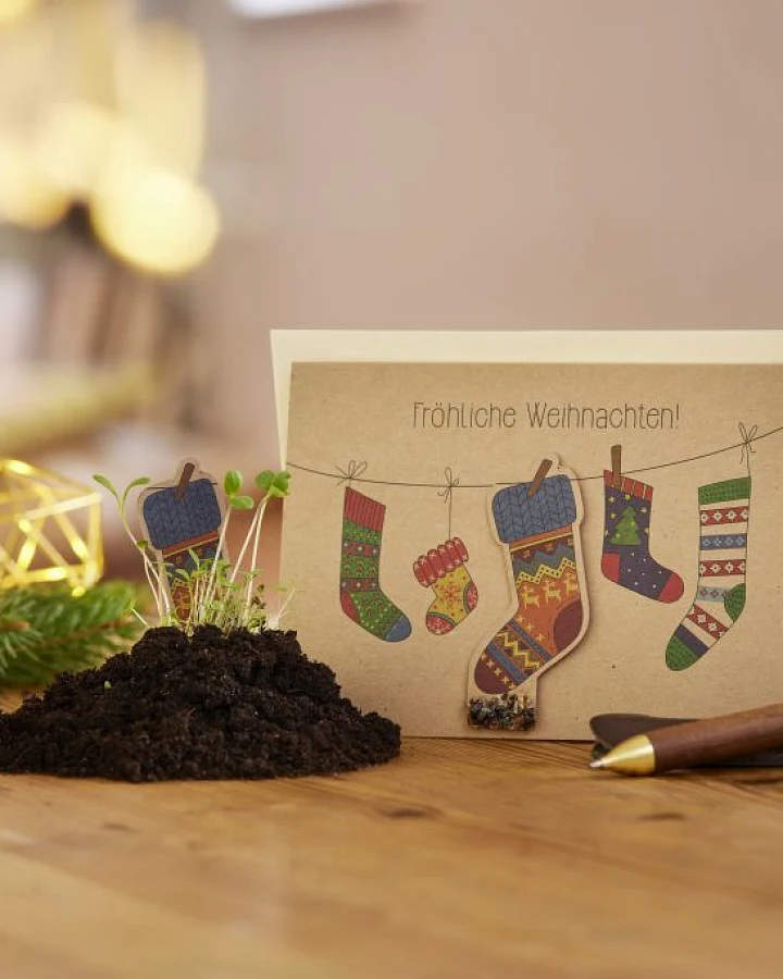 Grußkarte Samen - Socken Fröhliche Weihnachten