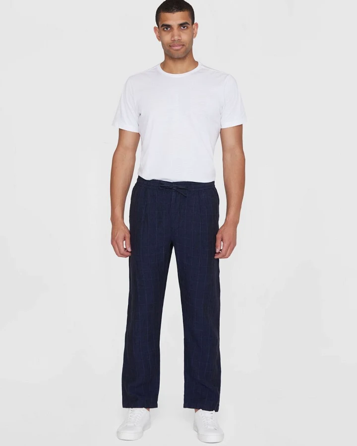 Fig Loose Checked Linen Pants Night Sky XXL