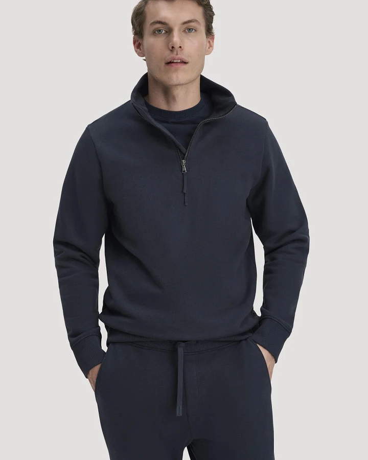 hessnatur Herren Sweat Troyer Regular BETTER RECYCLING aus Bio-Baumwolle - blau - Größe L