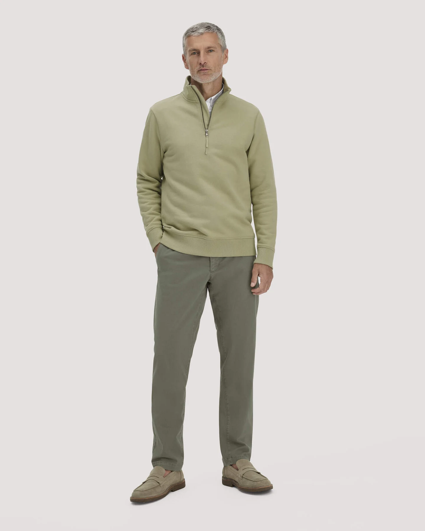 hessnatur Herren Sweat Troyer Regular BETTER RECYCLING aus Bio-Baumwolle - grün - Größe XL – Ansicht 2