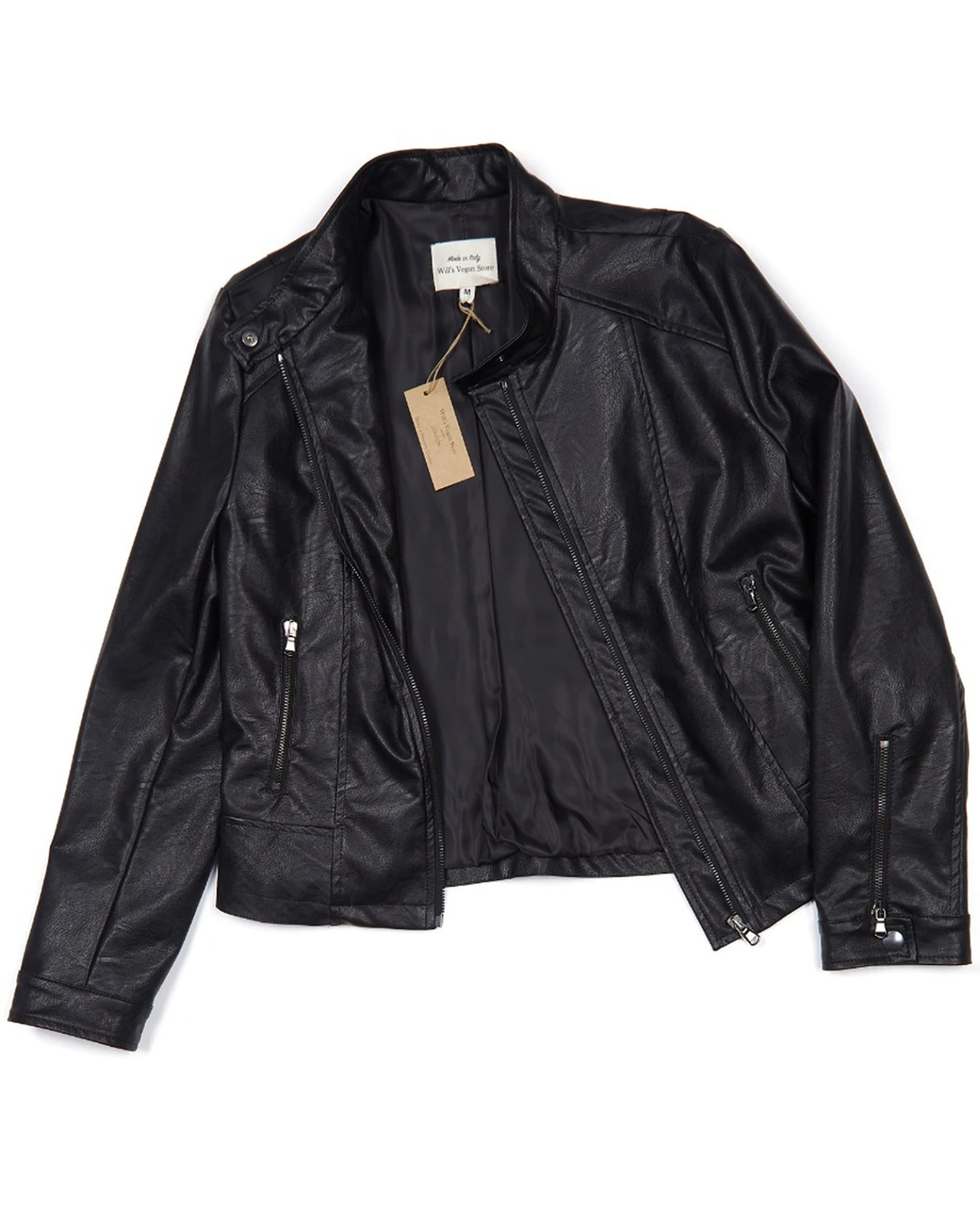 Will's Vegan Store Damen vegan Racer Jacke Veganes Leder Schwarz – Ansicht 2