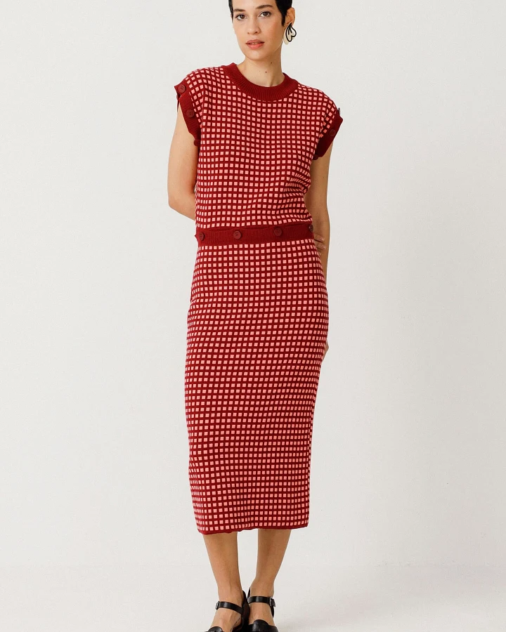 SKFK Damen vegan Kleid Abnehmbare Ärmel Lakora Rot