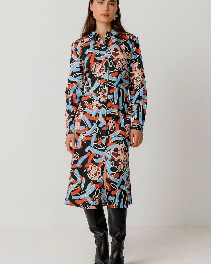 SKFK Damen vegan Hemdkleid Ibane Mehrfarbig
