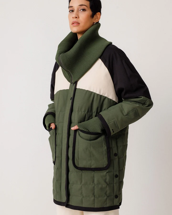 SKFK Damen vegan Mantel Edurra Tricolor Kurz Grün
