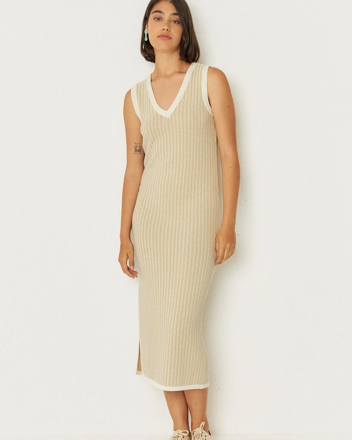 SKFK Damen vegan Kleid Ihara Trägerlos Beige