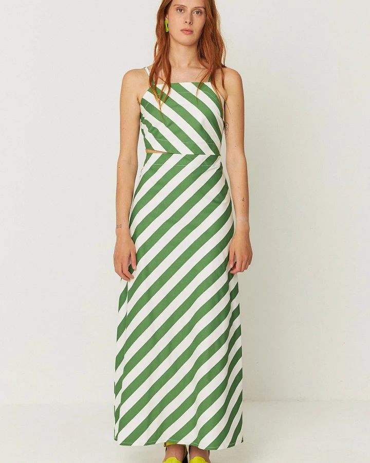 SKFK Damen vegan Kleid Aura Grün/Weiß