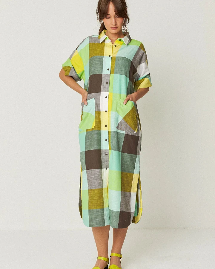 SKFK Damen vegan Hemdkleid Maiza Mehrfarbig