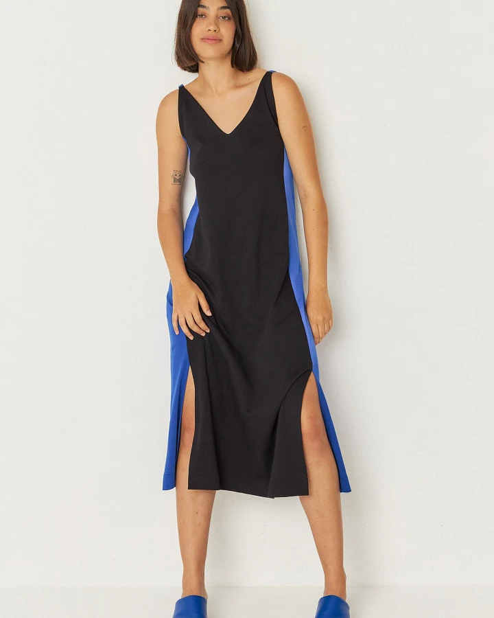 SKFK Damen vegan Kleid Uda Schwarz/Blau