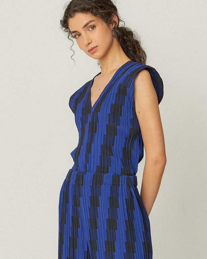 SKFK Damen vegan Bluse Berta Ärmellos Blau