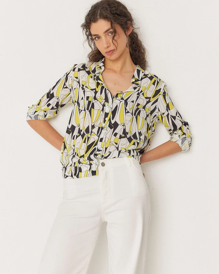 SKFK Damen vegan Shirt Asune Mehrfarbig Gelb/Schwarz