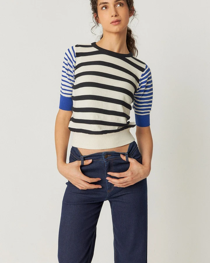 SKFK Damen vegan Top Muike Mehrfarbig Schwarz/Weiß