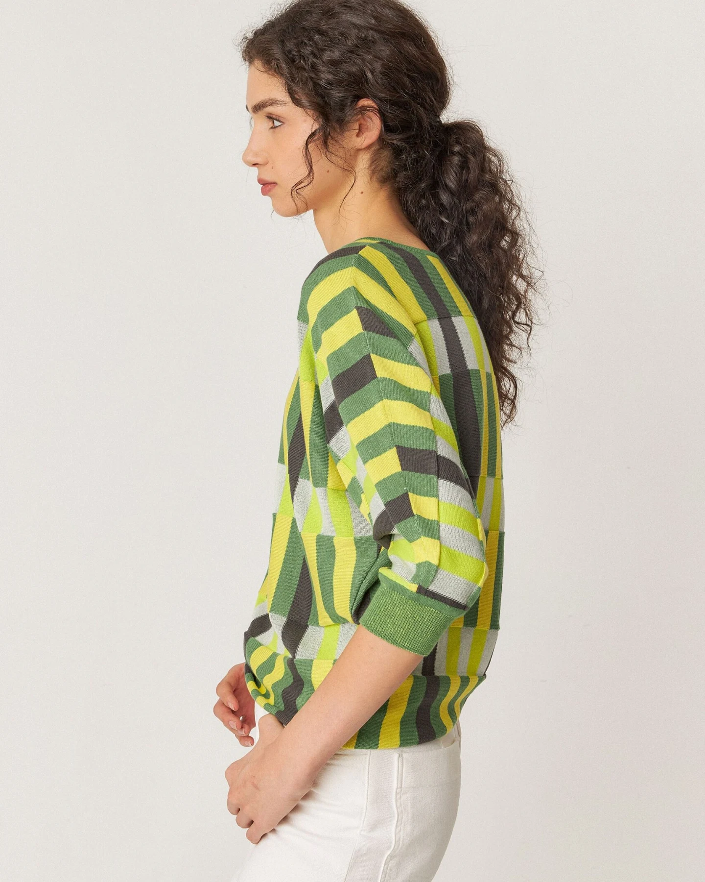 SKFK Damen vegan Pullover Naike Mehrfarbig Grün/Gelb – Ansicht 2