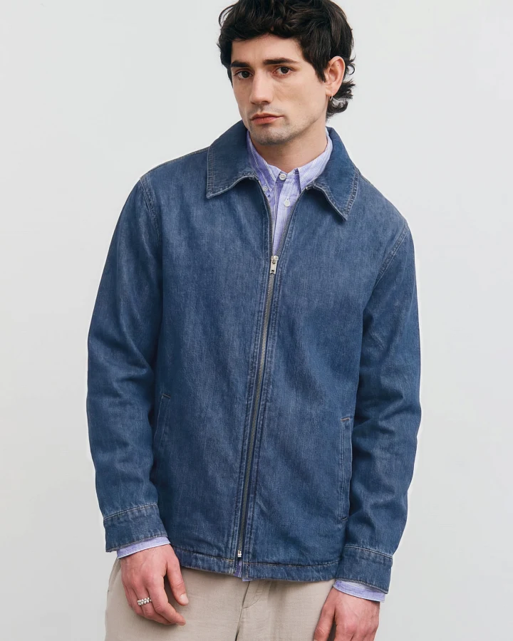 Rotholz Herren vegan Arbeitsjacke Aus Washed Denim Mit Reißverschluss
