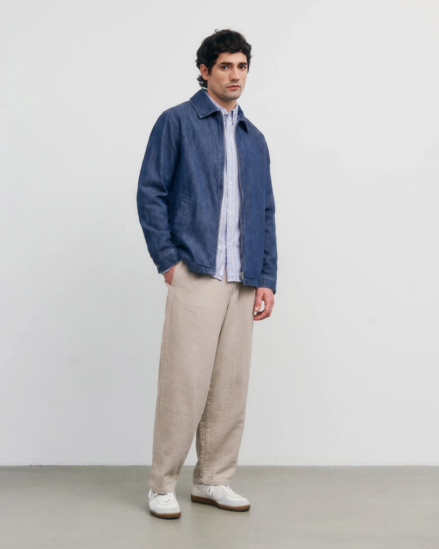 Rotholz Herren vegan Arbeitsjacke Aus Washed Denim Mit Reißverschluss – Ansicht 2