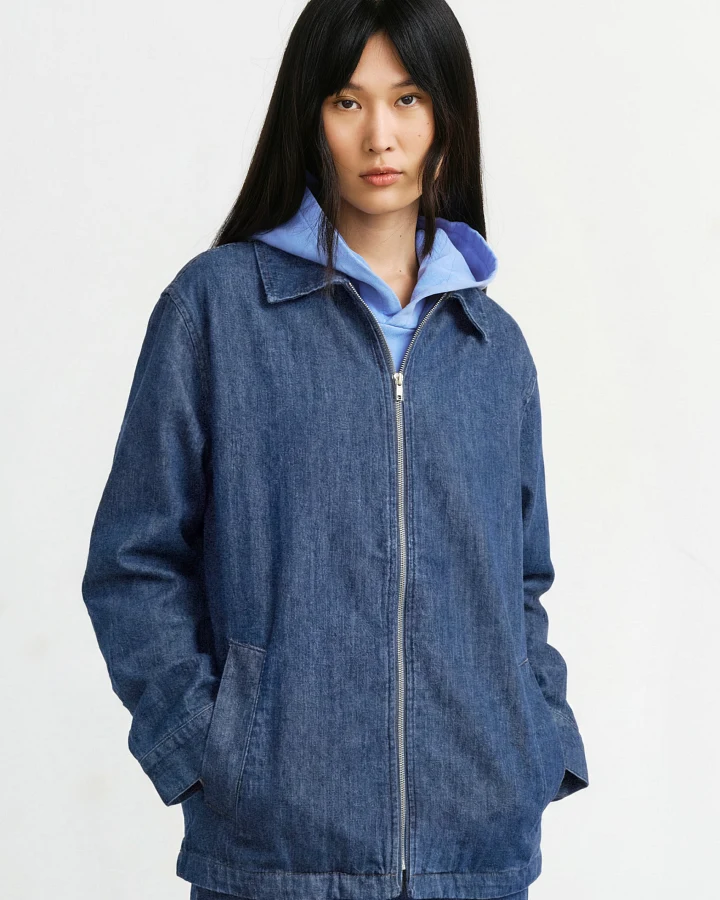 Rotholz Damen vegan Arbeitsjacke Aus Washed Denim Mit Reißverschluss