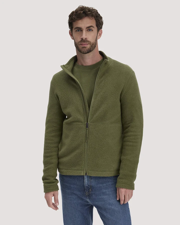 hessnatur Herren Fleece Jacke Slim aus Bio-Baumwolle - grün - Größe 46
