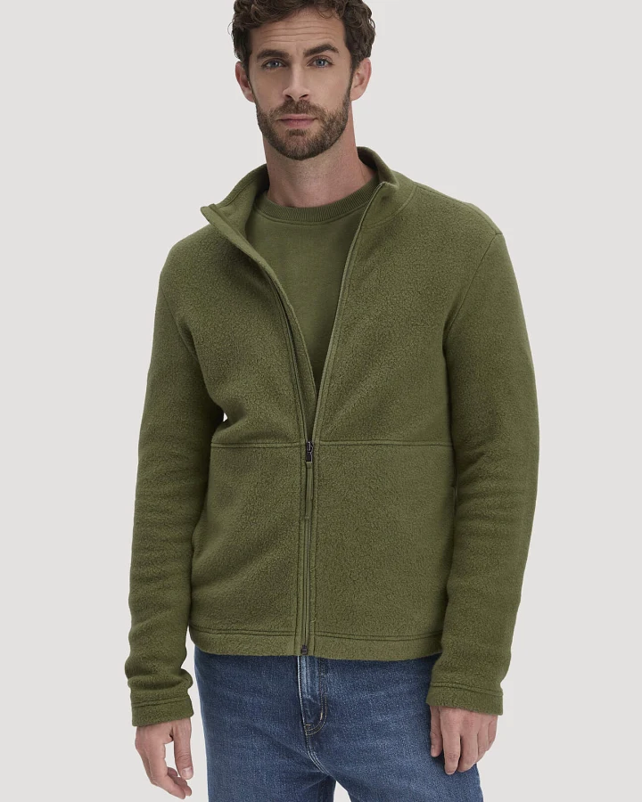 hessnatur Herren Fleece Jacke Slim aus Bio-Baumwolle - grün - Größe 46