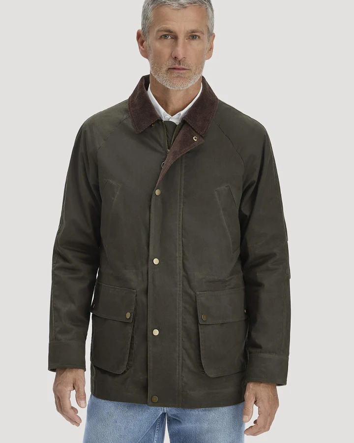 hessnatur Herren Wachsjacke Regular aus Bio-Baumwolle - grün - Größe 46